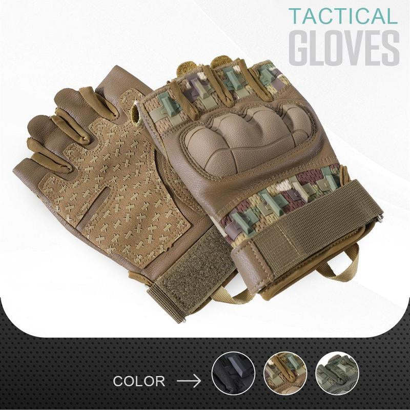 Sports Half Finger Gloves Protective Hard Shell PU Leather Gloves for Hiking Camping Cycling Shooting Hunting Motorcycle Outdoor Gear Fingerless Gloves