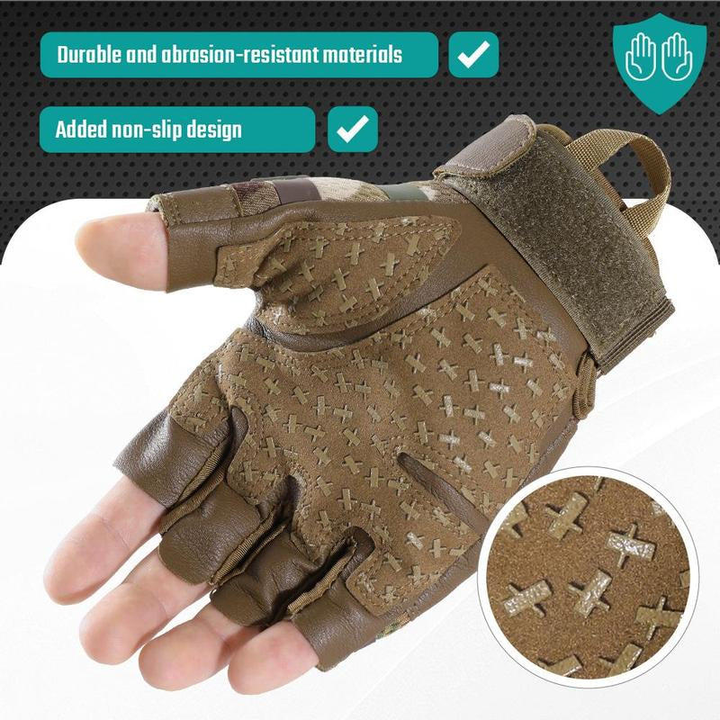 Sports Half Finger Gloves Protective Hard Shell PU Leather Gloves for Hiking Camping Cycling Shooting Hunting Motorcycle Outdoor Gear Fingerless Gloves