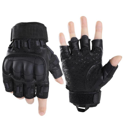 Sports Half Finger Gloves Protective Hard Shell PU Leather Gloves for Hiking Camping Cycling Shooting Hunting Motorcycle Outdoor Gear Fingerless Gloves