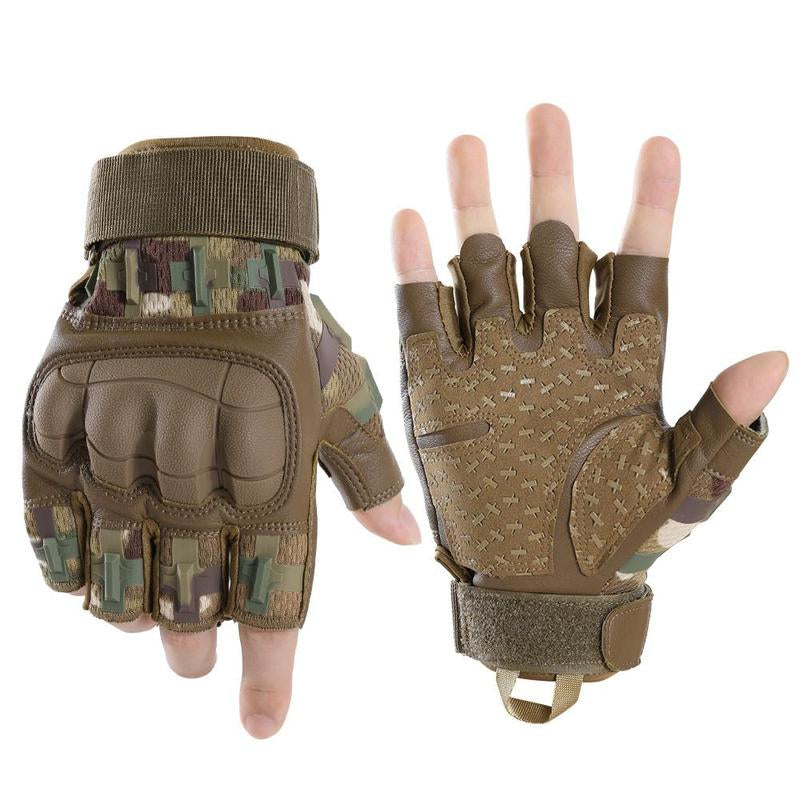 Sports Half Finger Gloves Protective Hard Shell PU Leather Gloves for Hiking Camping Cycling Shooting Hunting Motorcycle Outdoor Gear Fingerless Gloves