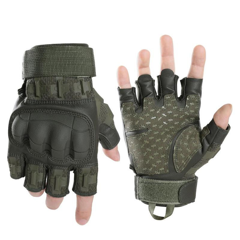 Sports Half Finger Gloves Protective Hard Shell PU Leather Gloves for Hiking Camping Cycling Shooting Hunting Motorcycle Outdoor Gear Fingerless Gloves